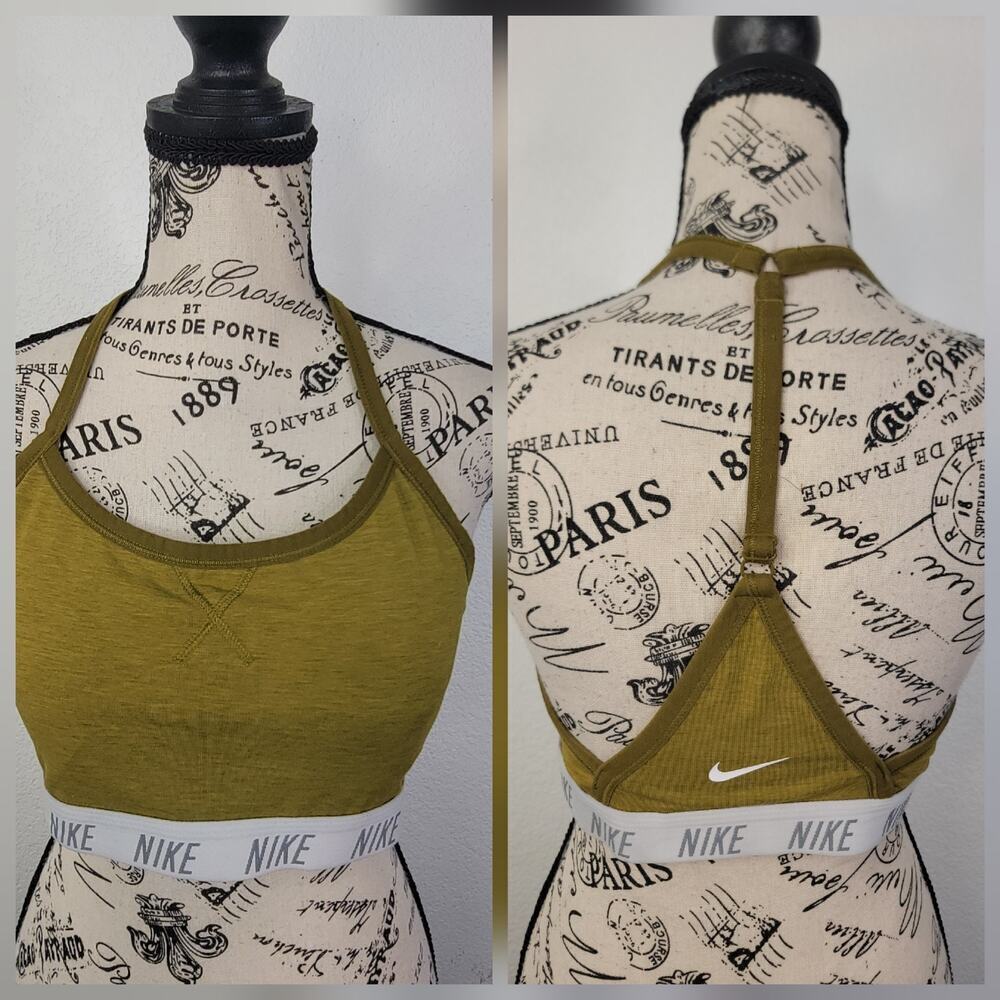 Nike Seamless Sport Bra Womens Sz Large Dri-Fit Racer Back Logo Green